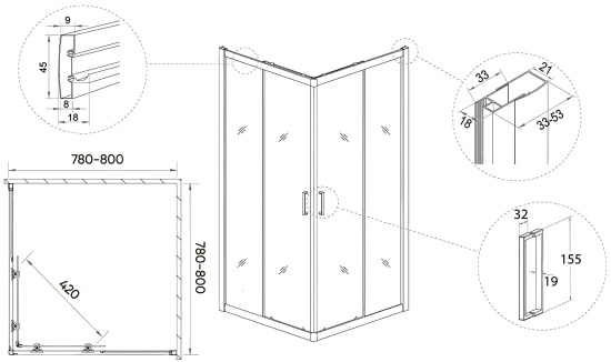Душевой уголок Veconi Rovigo RV-27CH 120x90
