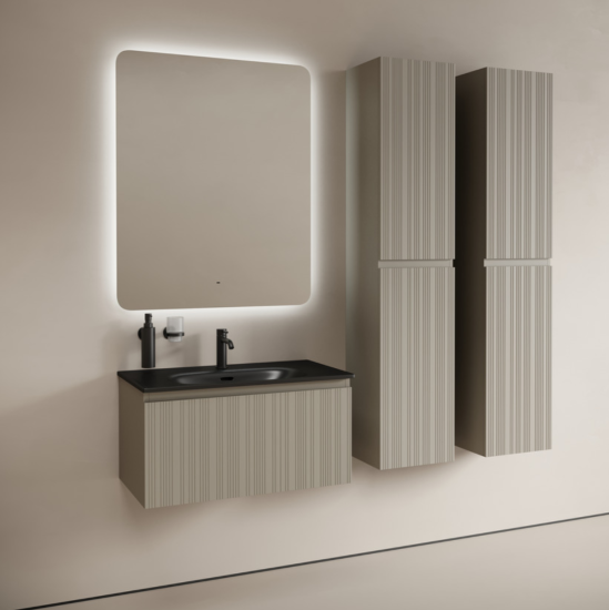 Тумба с раковиной Sancos Code 100 подвесная, серая платина, раковина черная