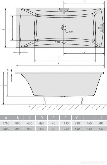 Акриловая ванна Alpen Alia 170x80 см