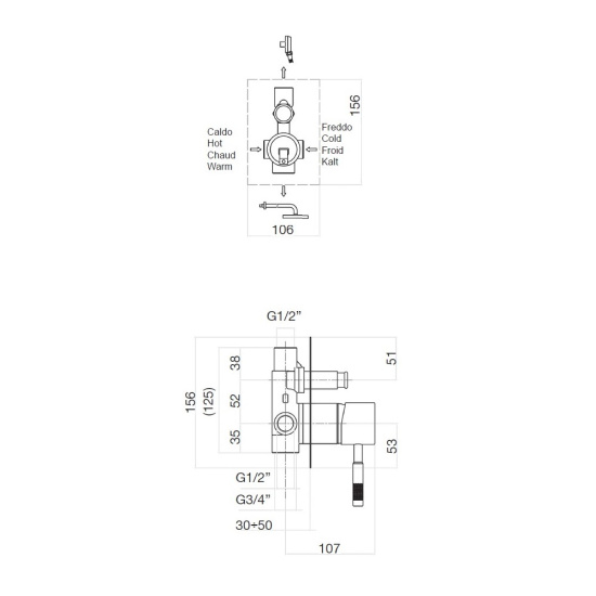 Смеситель для душа Webert Rimini RI860101010, золото