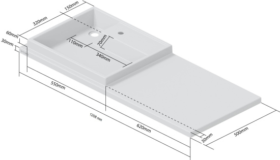 Тумба с раковиной СанТа Лондон 60 L под стиральную машину, 2 ящика