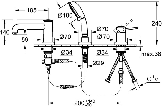 Смеситель на борт ванны Grohe BauClassic 2511800A хром