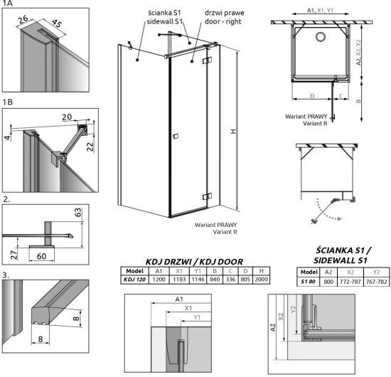 Душевой уголок Radaway Essenza New Black KDJ+S 120х80 R