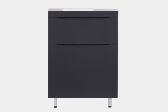 Тумба с раковиной Style Line Бергамо мини 60 2 ящика Люкс антискрейтч черная, Plus напольная