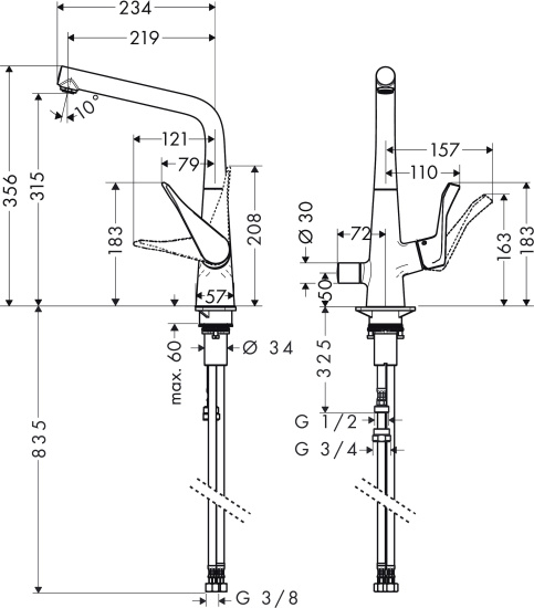 Смеситель для кухни Hansgrohe Metris M71 14888000 хром