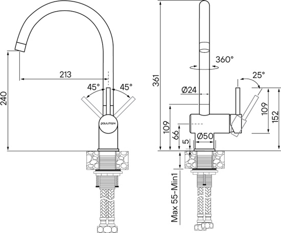 Смеситель для кухни Paulmark Bend Be212066-SS