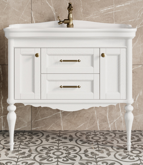 Мебель для ванной ValenHouse Эстетика 100 белая подвесная, ручки бронза