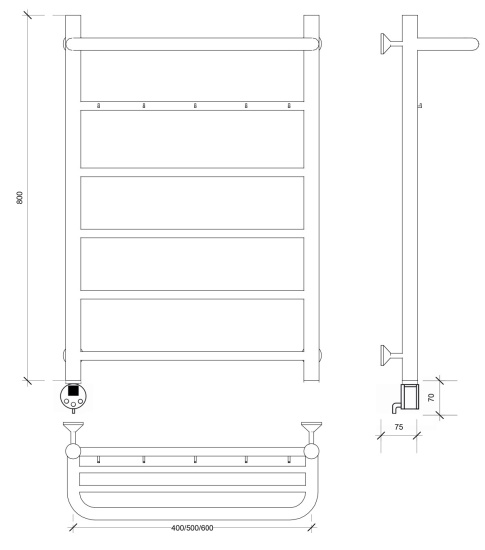 Полотенцесушитель электрический Secado Триада 1 КСП 80/40 L, хром