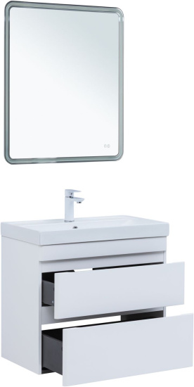 Тумба с раковиной Aquanet Слим 70 2 ящика, белый сатин