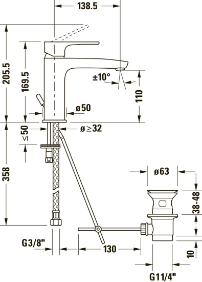 Смеситель для раковины Duravit B.1 B11020001010 хром