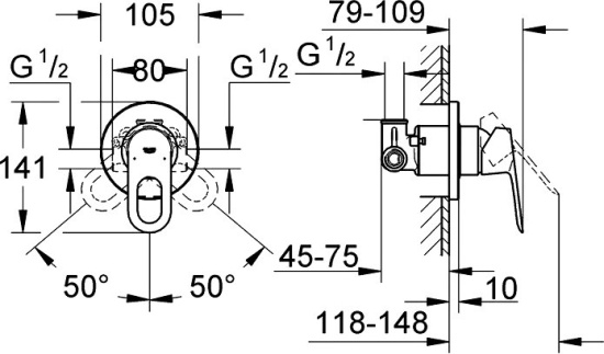Гигиенический душ Grohe BauLoop 124896 со смесителем, с внутренней частью