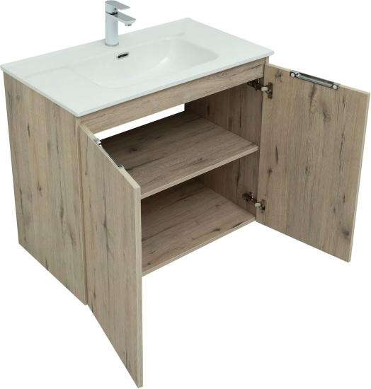 Тумба с раковиной Aquanet Алвита new 80 подвесная, дуб веллингтон белый, с дверками