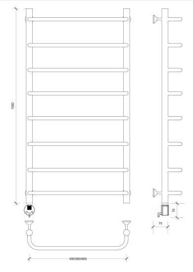 Полотенцесушитель электрический Secado Мерида 1 100/50 L, хром