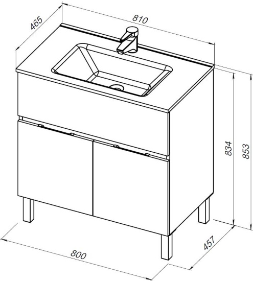 Тумба с раковиной Aquanet Алвита new 80 напольная, белая матовая, с дверками и ящиком
