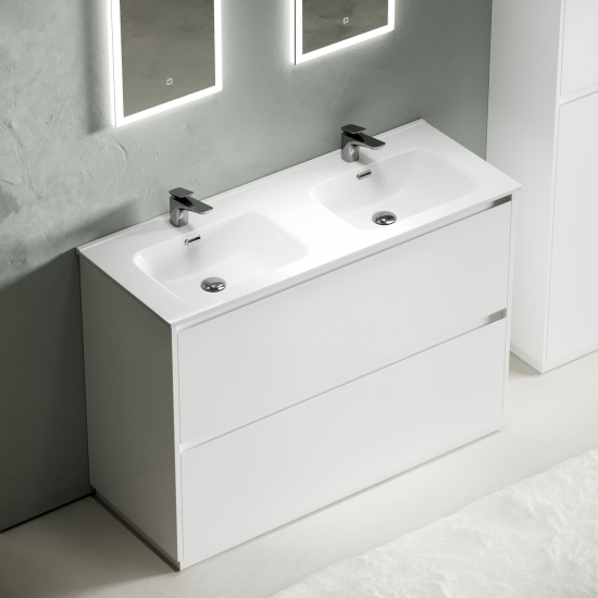 Тумба с раковиной Sancos Libra Floor 120 белый глянец, двойная раковина, напольная