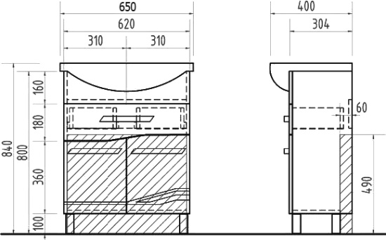 Тумба с раковиной Vigo Martina 65