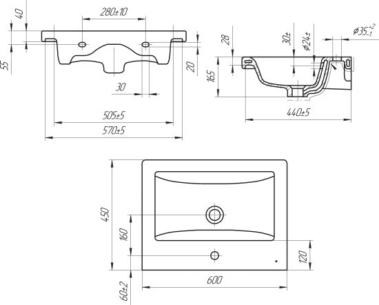 Тумба с раковиной Бриклаер Чили 60 светлая лиственница С