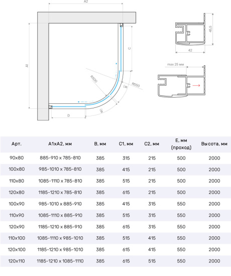 Душевой уголок Vegas Glass ZS-F TUR NOVO 120*100 08 07, профиль глянцевый хром, стекло графит