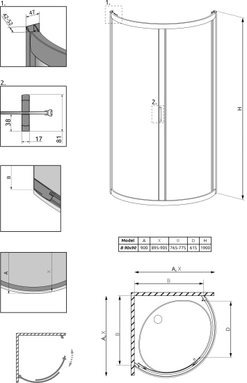 Душевой уголок Radaway Premium Plus B 90x190 матовое стекло