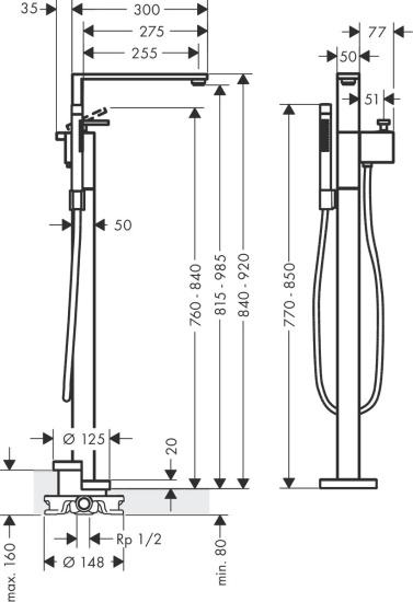 Напольный смеситель для ванны Axor Edge 46441000