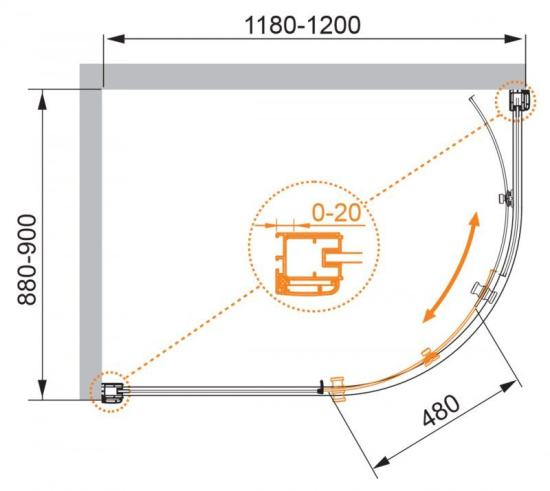 Душевой уголок Cezares Anima-RH-1-120/90-C-Cr