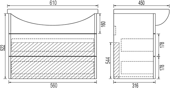 Мебель для ванной Vigo Diana 60 подвесная, 2 ящика