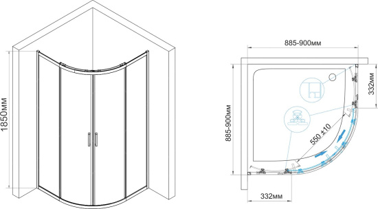 Душевой уголок RGW Classic CL-53B 900x900x1850 профиль черный