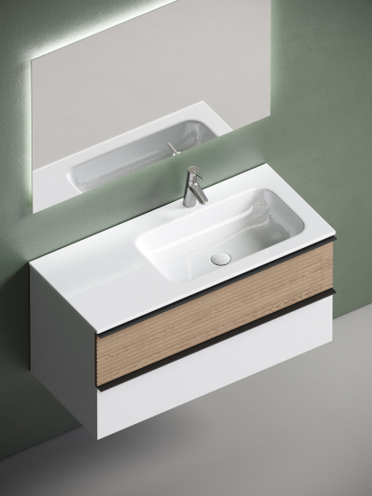 Тумба с раковиной Sancos Delta 100 дуб светлый/белый правая, DL100RW