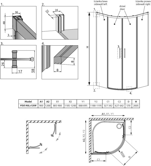 Душевой уголок Radaway Idea Black PDD 90х120
