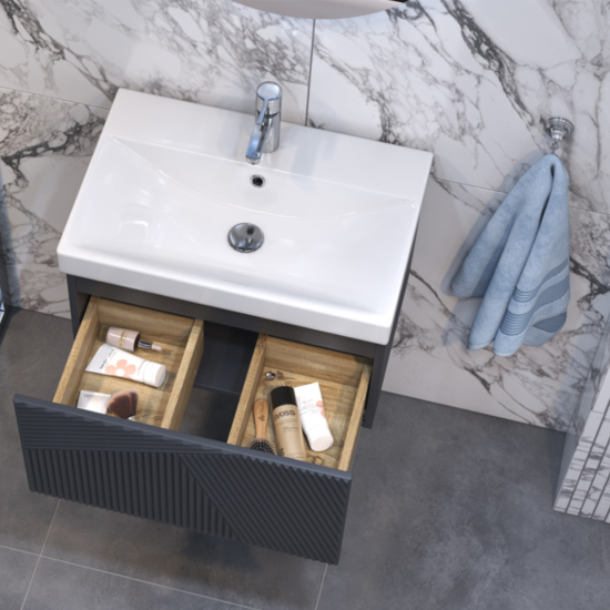 Тумба с раковиной Velvex Edge 60.1Y графит, подвесная