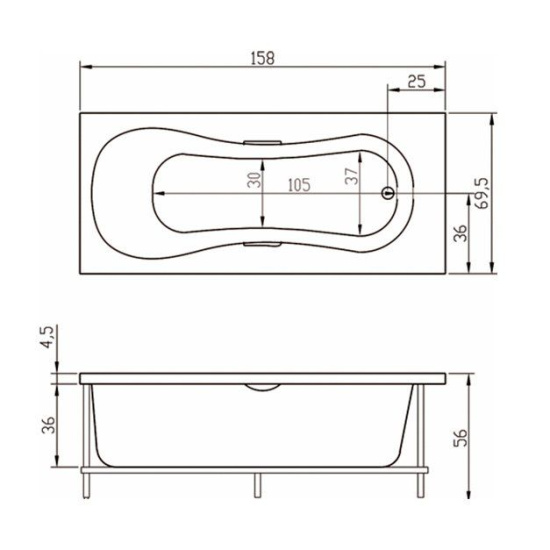 Акриловая ванна Aquatika Лира 160 см Standart