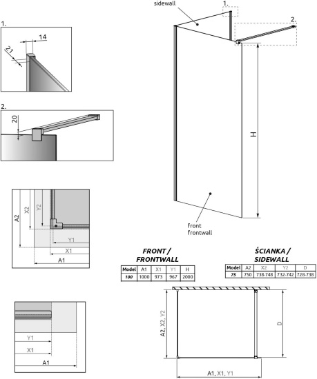 Душевая перегородка Radaway Modo New Black IV 100x75