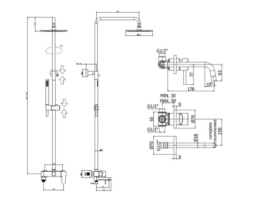 Душевой комплект Paffoni Light KITCOL632NO006 черный матовый