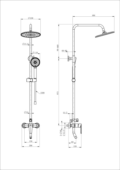 Душевая стойка Wonzon & Woghand WW-B2168-A-CR