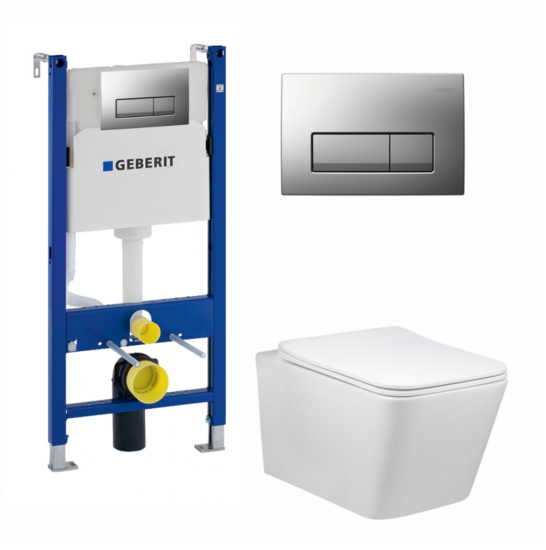 Инсталляция Geberit Duofix Delta 458.163.21.1 с кнопкой + унитаз подвесной BelBagno Due BB3103CHR/SC