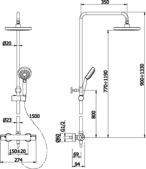 Душевая стойка Omnires Y 1244X/6 термостат, хром