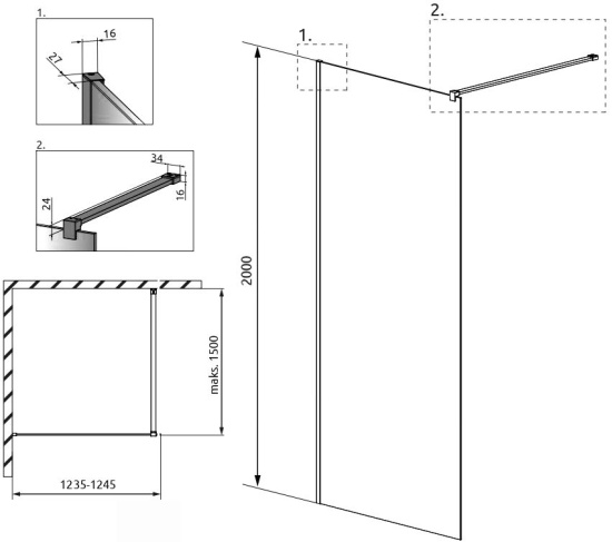 Душевая перегородка Radaway Modo X Black II Frame 125