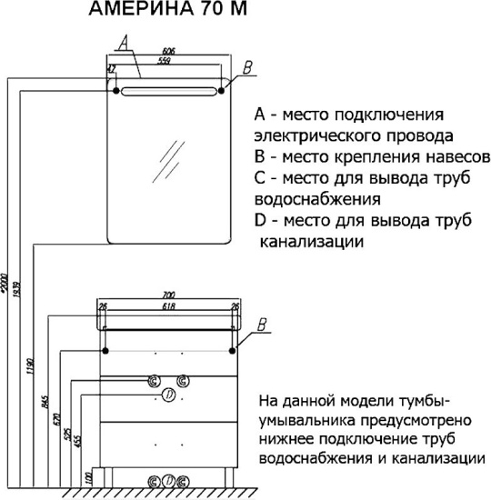 Мебель для ванной Aquaton Америна М 70 черная