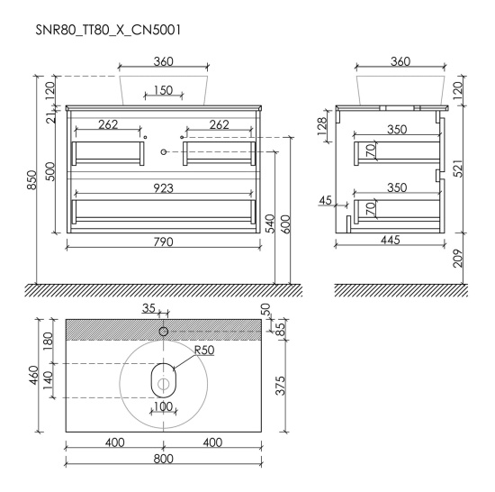Тумба с раковиной Sancos Snob R 80 Bianco SNR80W, подвесная