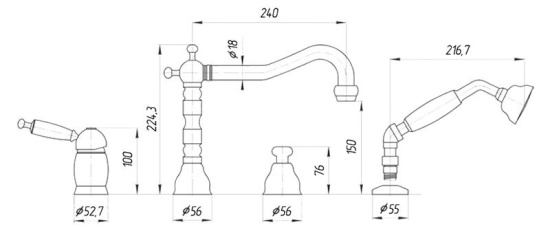 Смеситель на борт ванны Migliore Oxford ML.OXF-6355 Ra