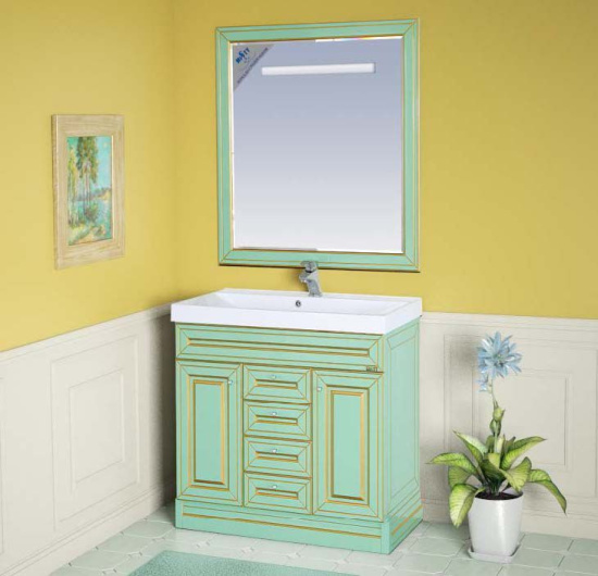 Тумба с раковиной Misty Vena 75 салатовая, патина