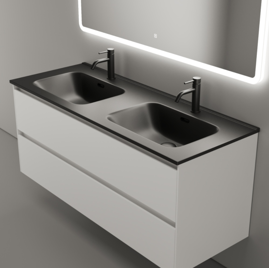 Тумба с раковиной Sancos Cento 120 двойная, с черной раковиной