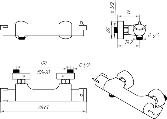 Смеситель для душа Paini Morgana 73PW511TH термостат, никель PVD