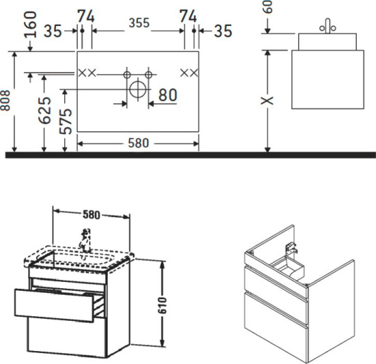 Тумба с раковиной Duravit DuraStyle 60, подвесная, белая глянцевая