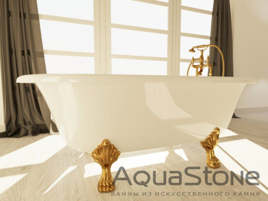 Ванна из искусственного камня AquaStone Оливия 180 см на ножках хром