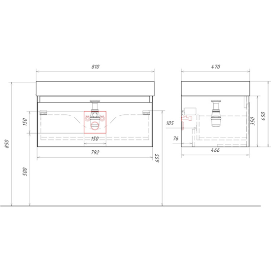 Тумба с раковиной Aqwella 5 stars Geometria 80 подвесная, 1 ящик, шалфей зеленый