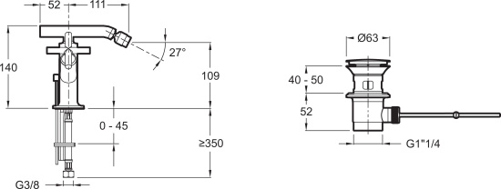 Смеситель для биде Jacob Delafon Purist E14596-3-CP