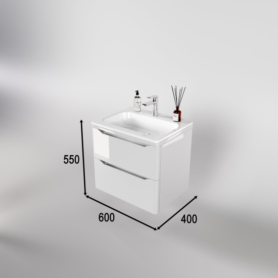 Тумба с раковиной Style Line Марелла 60 2 ящика Люкс антискрейтч белая глянец, Plus подвесная