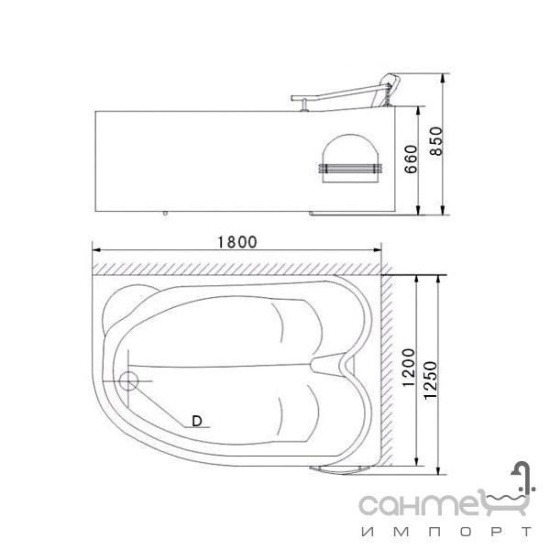 Акриловая ванна Appollo AT-0919 R / 0929 L с гидромассажем и радио 180 см
