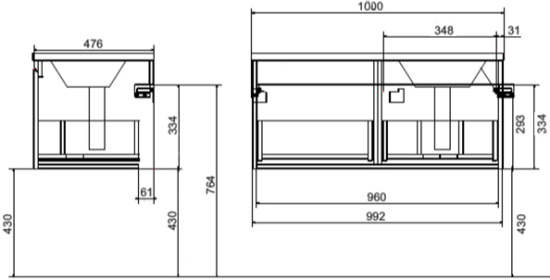 Тумба с раковиной Эстет Dallas Luxe 100 подвесная, 1 ящик, R